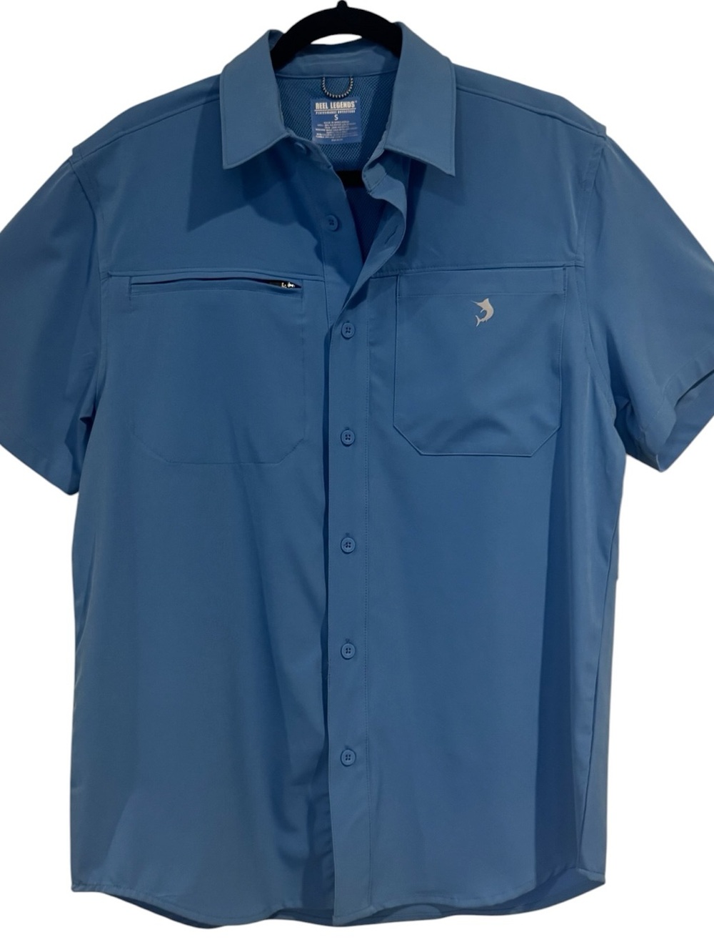 Reel Legends Light Blue Short Sleeve Button Up Fishing Shirt Men's Small